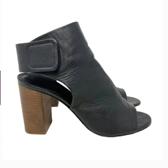 Vince Faye Black Leather Open Toe Cut Out Heel Ankle Booties - Size 8 EU 38 - Picture 4 of 9